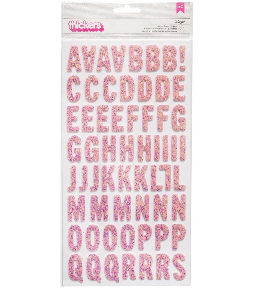 Embellishments & Stickers | Tealightful Thickers Stickers 5.5″X11″ Letter Alpha & Pink Glitter Foam Embellishments & Stickers Embellishments & Stickers