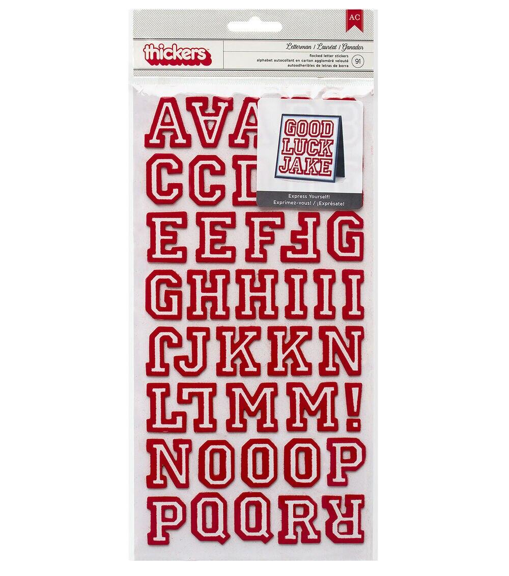 Embellishments & Stickers | Thickers Flocked Chipboard Stickers 6″X11″ Sheets 2 Pkg Letterman Crimson Embellishments & Stickers Crimson