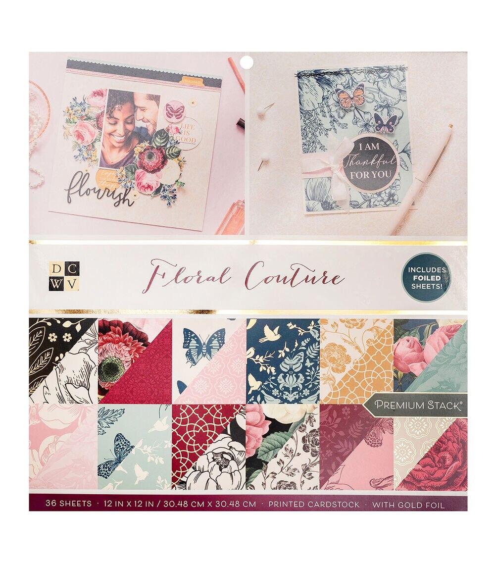 Paper | 36 Sheet 12″ x 12″ Floral Couture Printed Cardstock Paper Paper