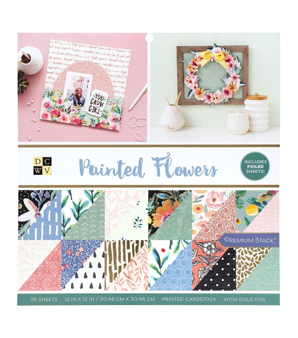 Paper | 36 Sheet 12″ x 12″ Painted Flowers Double Sided Printed Cardstock Paper Paper