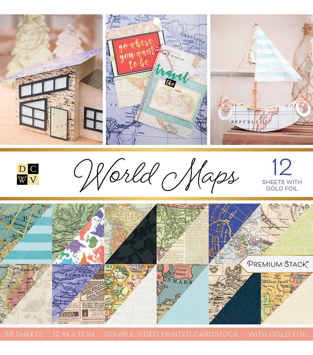 Paper | 36 Sheet 12″ x 12″ World Maps Double Sided Printed Cardstock Paper Paper